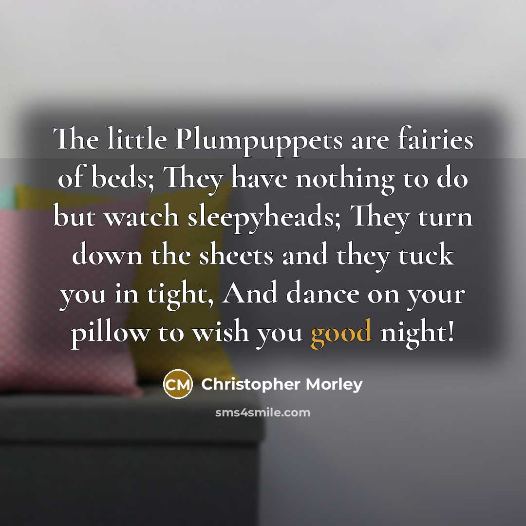 “The little Plumpuppets are fairies of beds; They have nothing…” quote by Christopher Morley