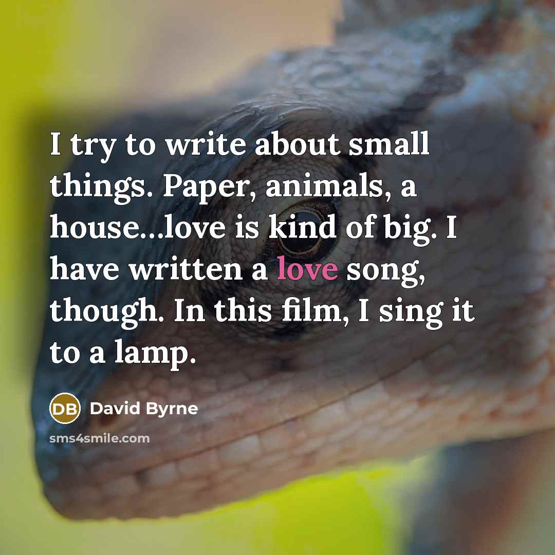 “I try to write about small things. Paper, animals, a…” quote by David Byrne