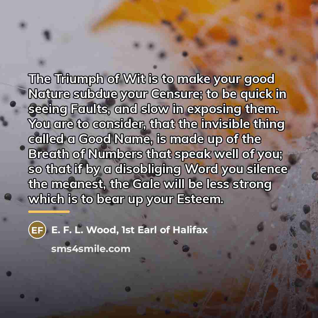 “The Triumph of Wit is to make your good Nature…” quote by E. F. L. Wood, 1st Earl of Halifax