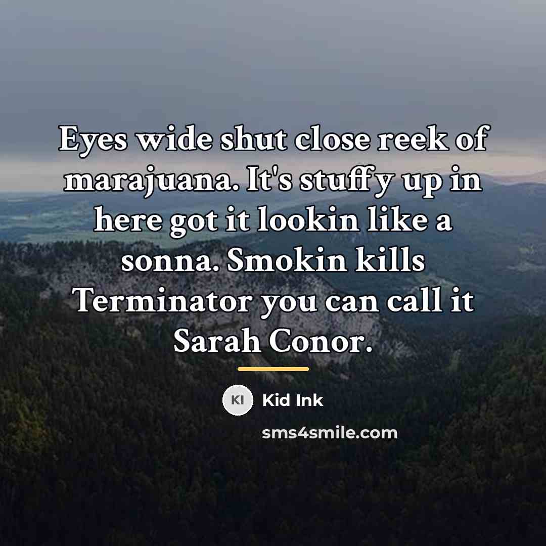 “Eyes wide shut close reek of marajuana. It's stuffy up…” quote by Kid Ink