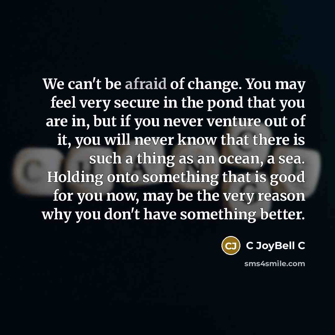“We can't be afraid of change. You may feel very…” quote by C JoyBell C