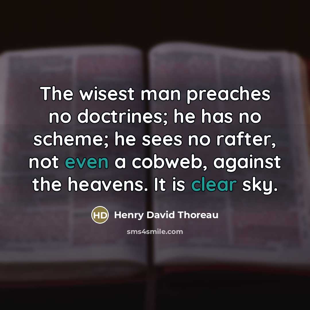“The wisest man preaches no doctrines; he has no scheme;…” quote by Henry David Thoreau