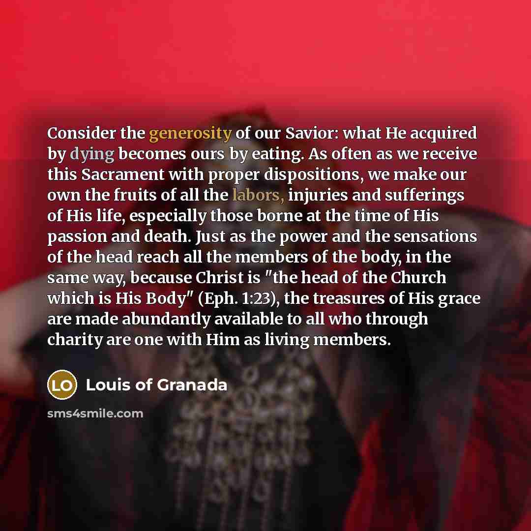 “Consider the generosity of our Savior: what He acquired by…” quote by Louis of Granada