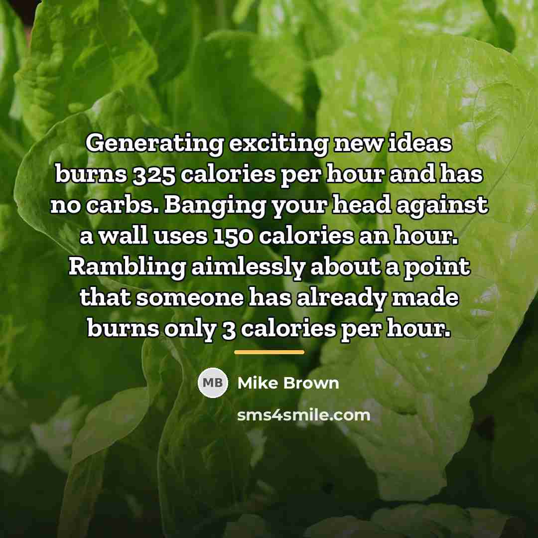 “Generating exciting new ideas burns 325 calories per hour and…” quote by Mike Brown