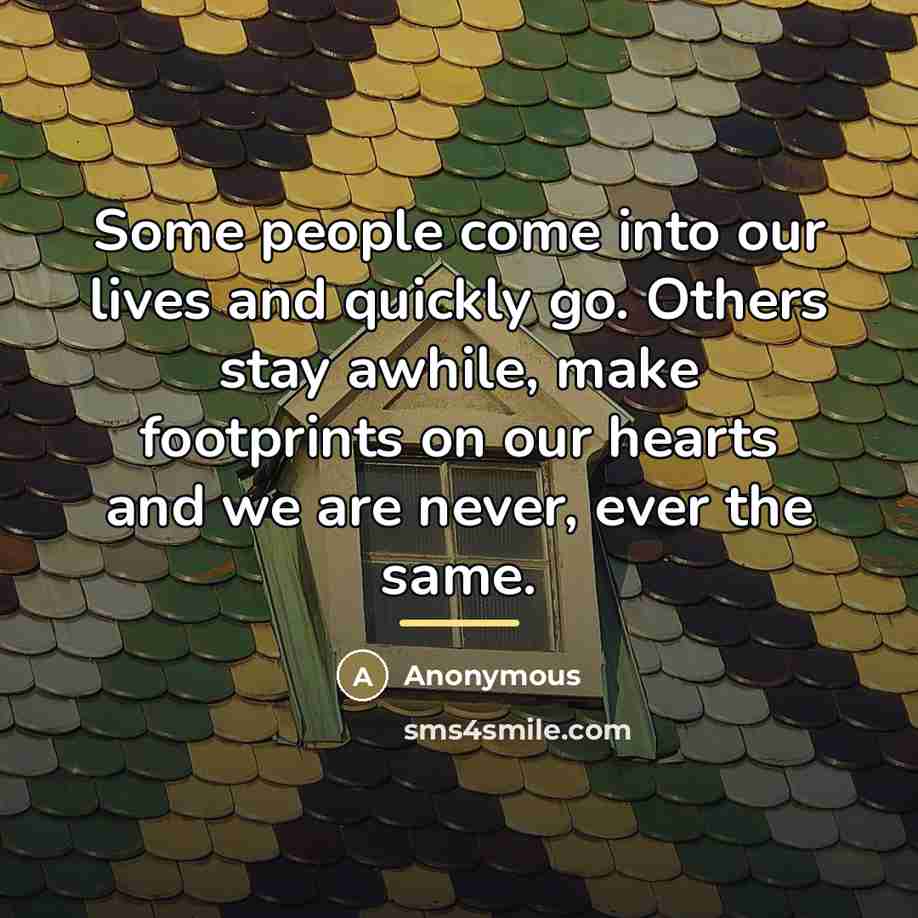 “Some people come into our lives and quickly go. Others…” quote by Anonymous