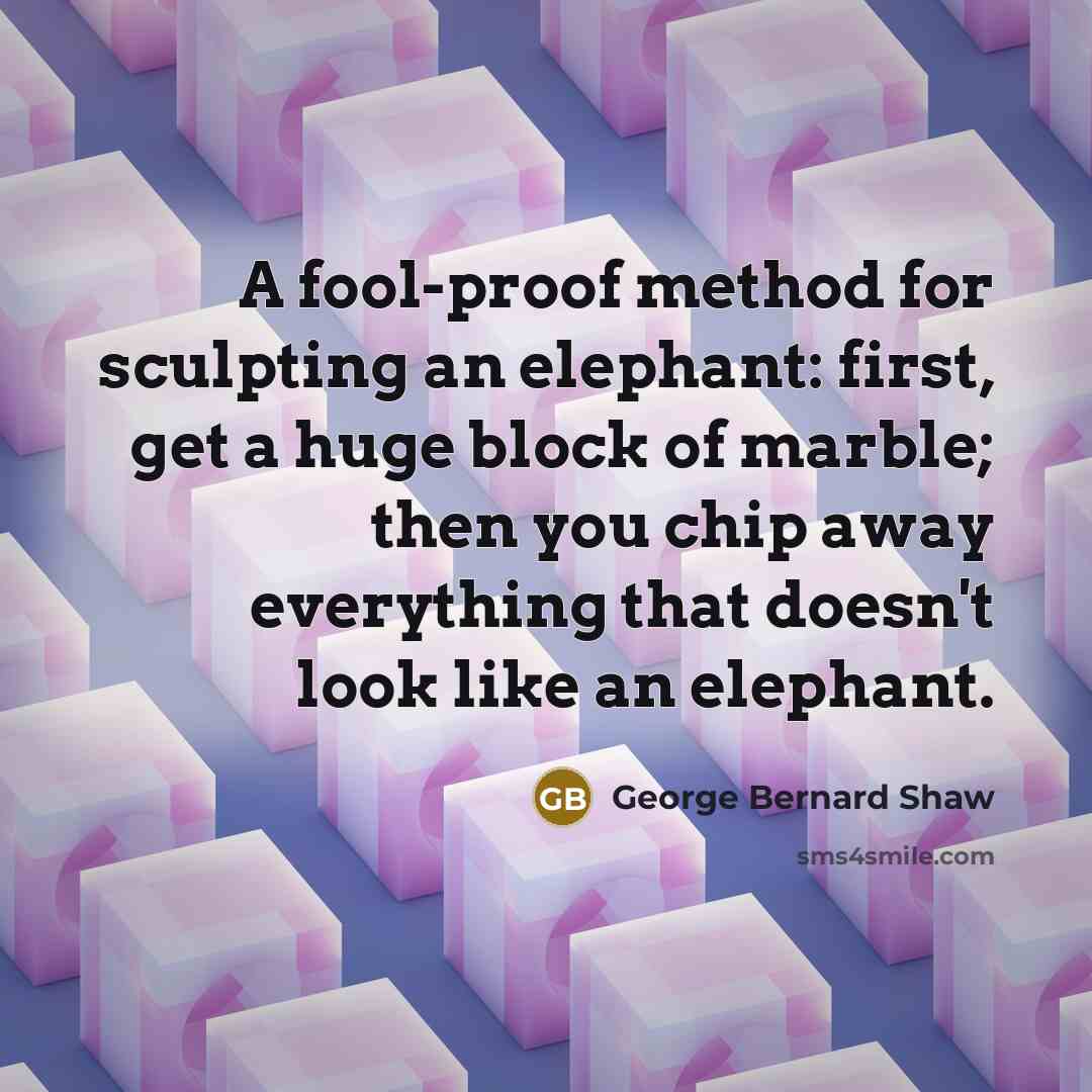 “A fool-proof method for sculpting an elephant: first, get a huge block of marble; then you chip away everything that doesn't look like an elephant.” quote by George Bernard Shaw