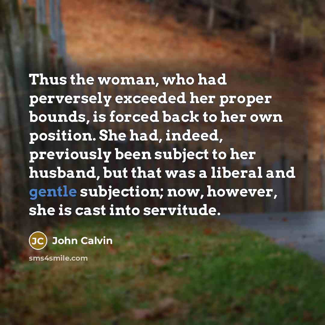 “Thus the woman, who had perversely exceeded her proper bounds,…” quote by John Calvin
