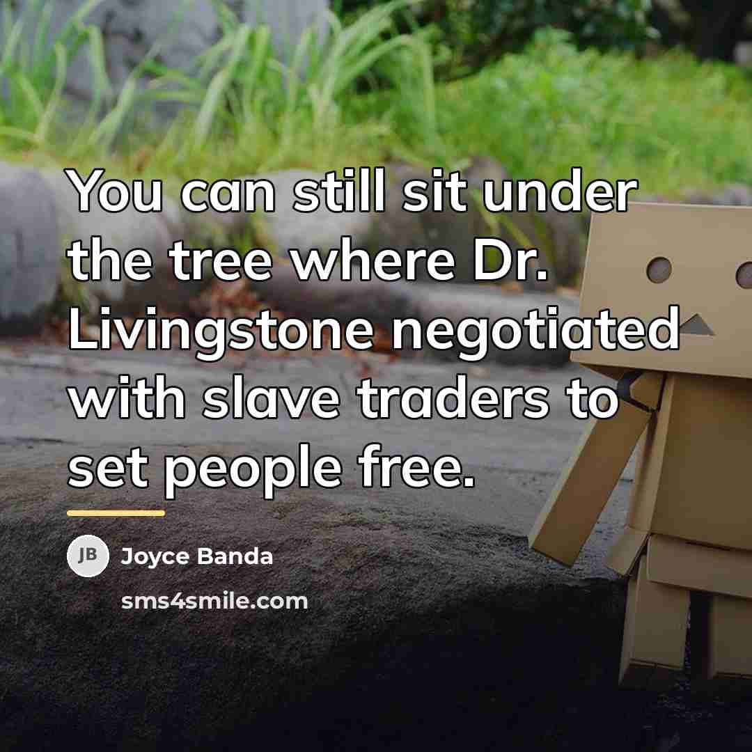 “You can still sit under the tree where Dr. Livingstone…” quote by Joyce Banda