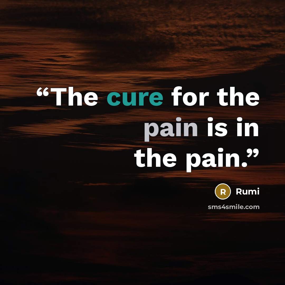 “The cure for the pain is in the pain.” quote by Rumi
