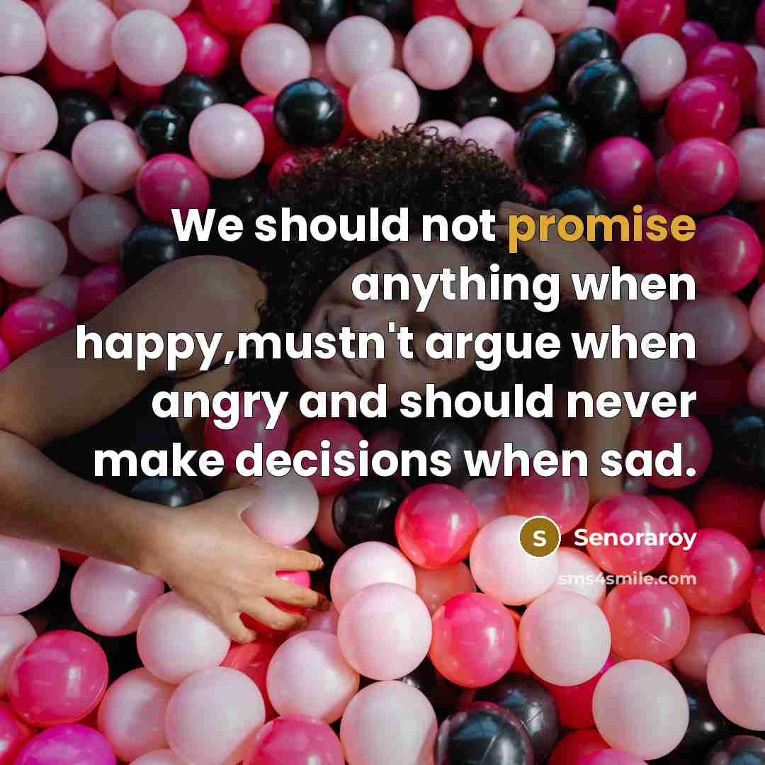 “We should not promise anything when happy,mustn't argue when angry…” quote by Senoraroy