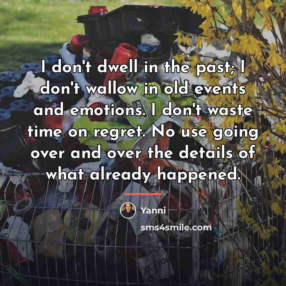 “I don't dwell in the past; I don't wallow in…” quote by Yanni