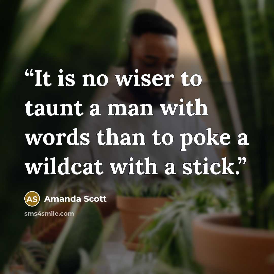 “It is no wiser to taunt a man with words than to poke a wildcat with a stick.” quote by Amanda Scott