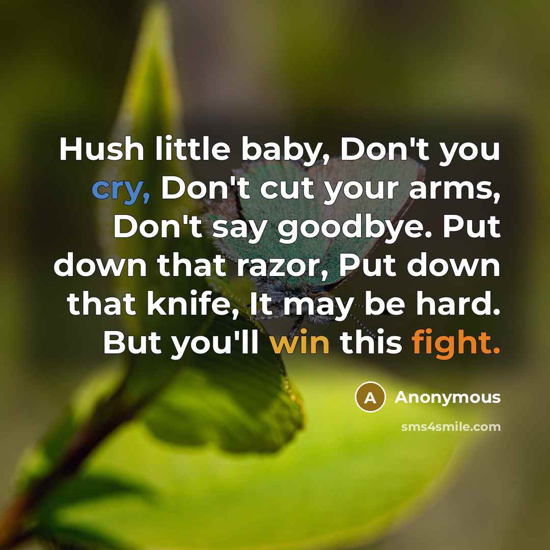 “Hush little baby, Don't you cry, Don't cut your arms,…” quote by Anonymous