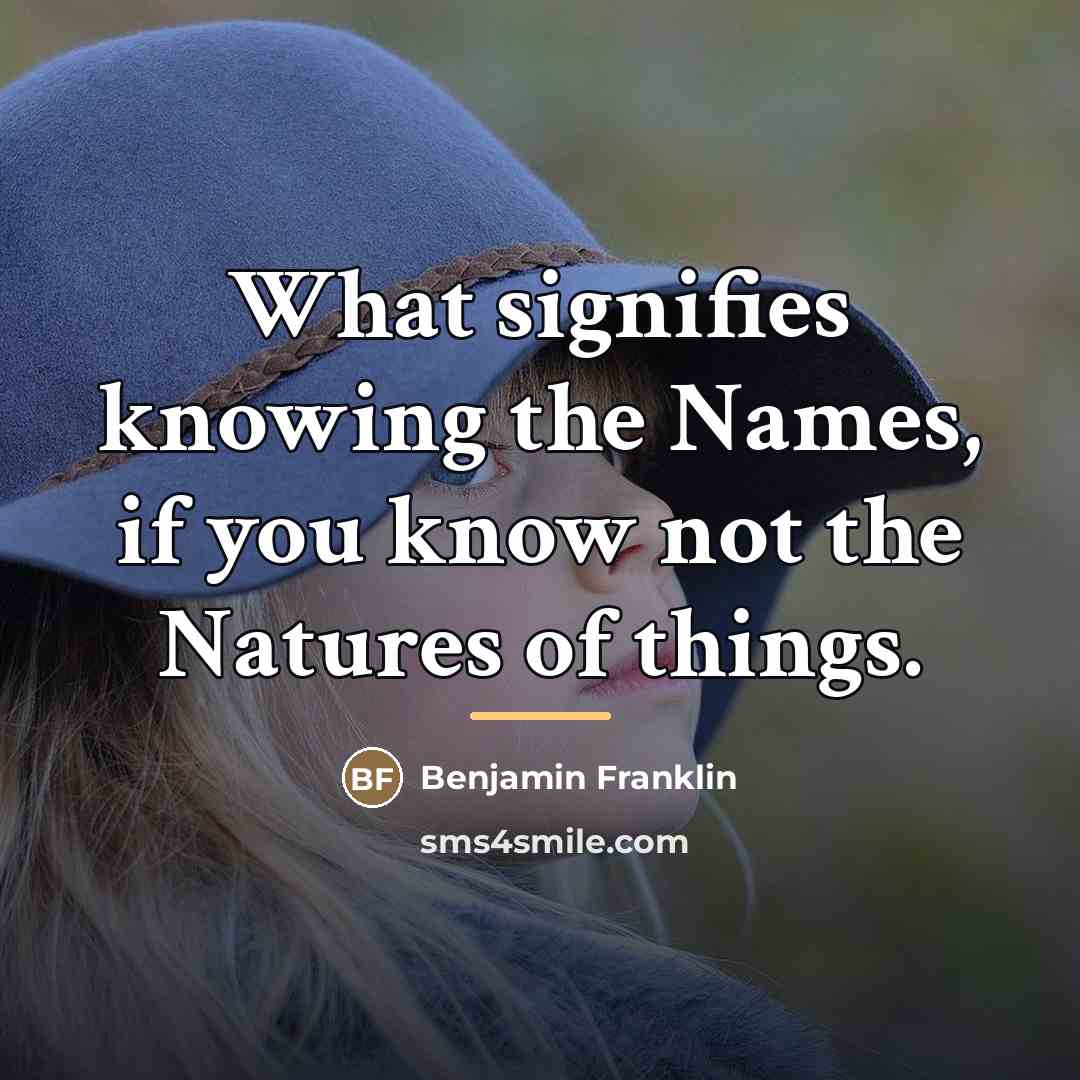 “What signifies knowing the Names, if you know not the…” quote by Benjamin Franklin