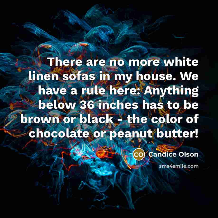 “There are no more white linen sofas in my house.…” quote by Candice Olson