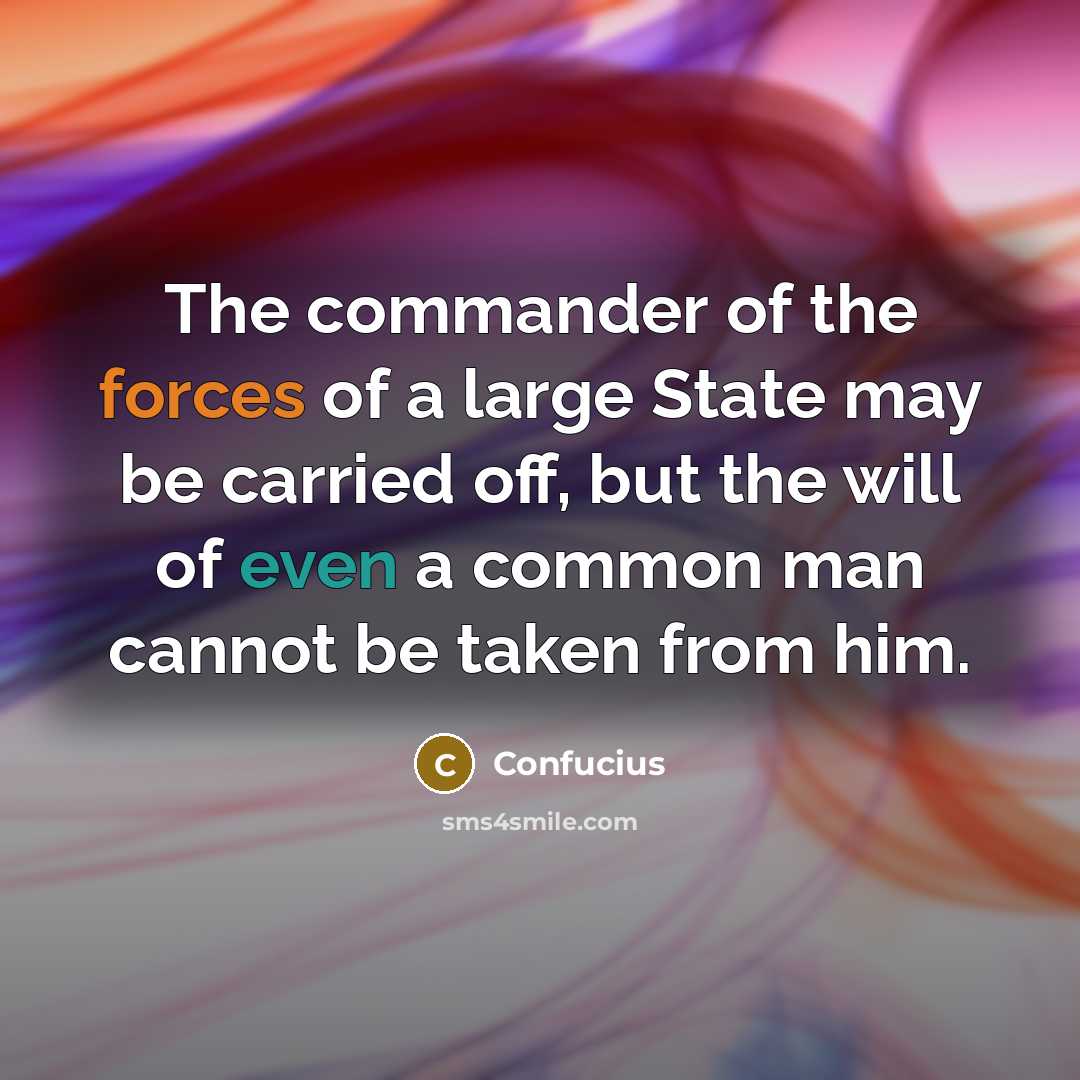 “The commander of the forces of a large State may be carried off, but the will of even a common man cannot be taken from him.” quote by Confucius