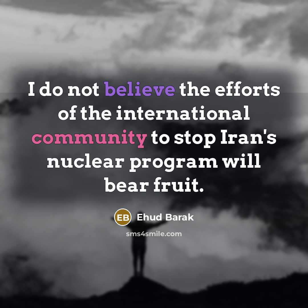 “I do not believe the efforts of the international community…” quote by Ehud Barak
