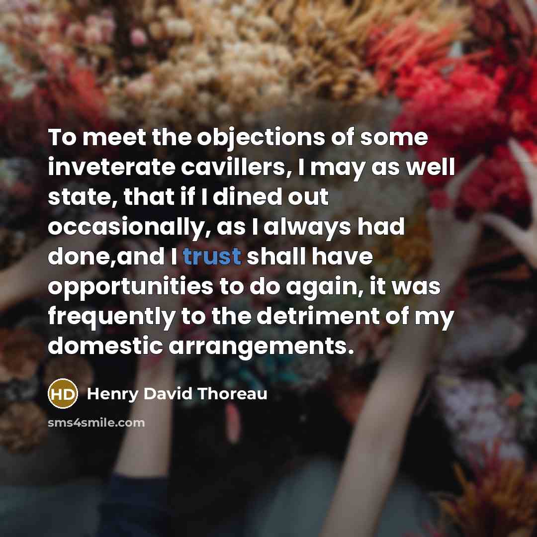 “To meet the objections of some inveterate cavillers, I may…” quote by Henry David Thoreau