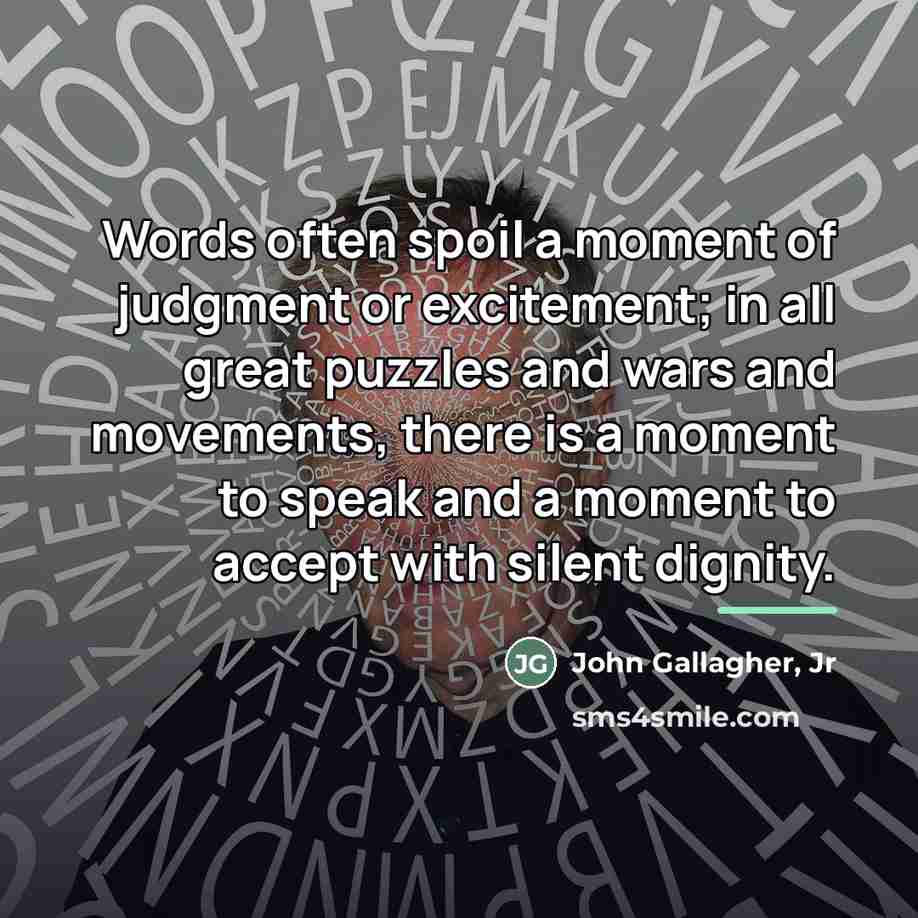“Words often spoil a moment of judgment or excitement; in…” quote by John Gallagher, Jr