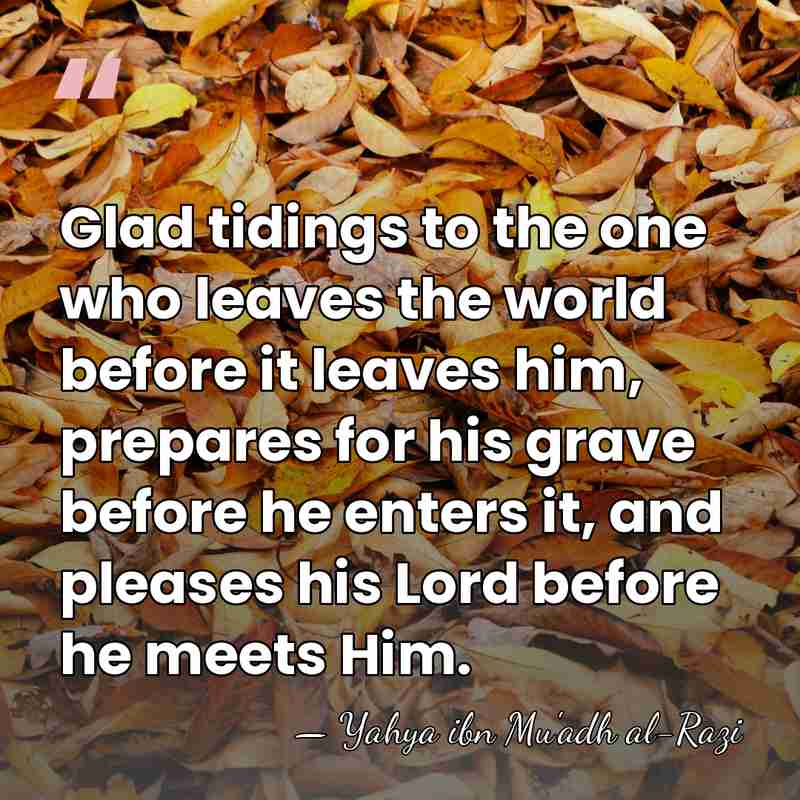 Glad tidings to the one who leaves the world before it leaves&hellip; - Yahya ibn Mu'adh al-Razi