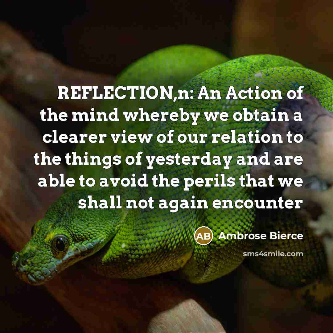 “REFLECTION,n: An Action of the mind whereby we obtain a…” quote by Ambrose Bierce