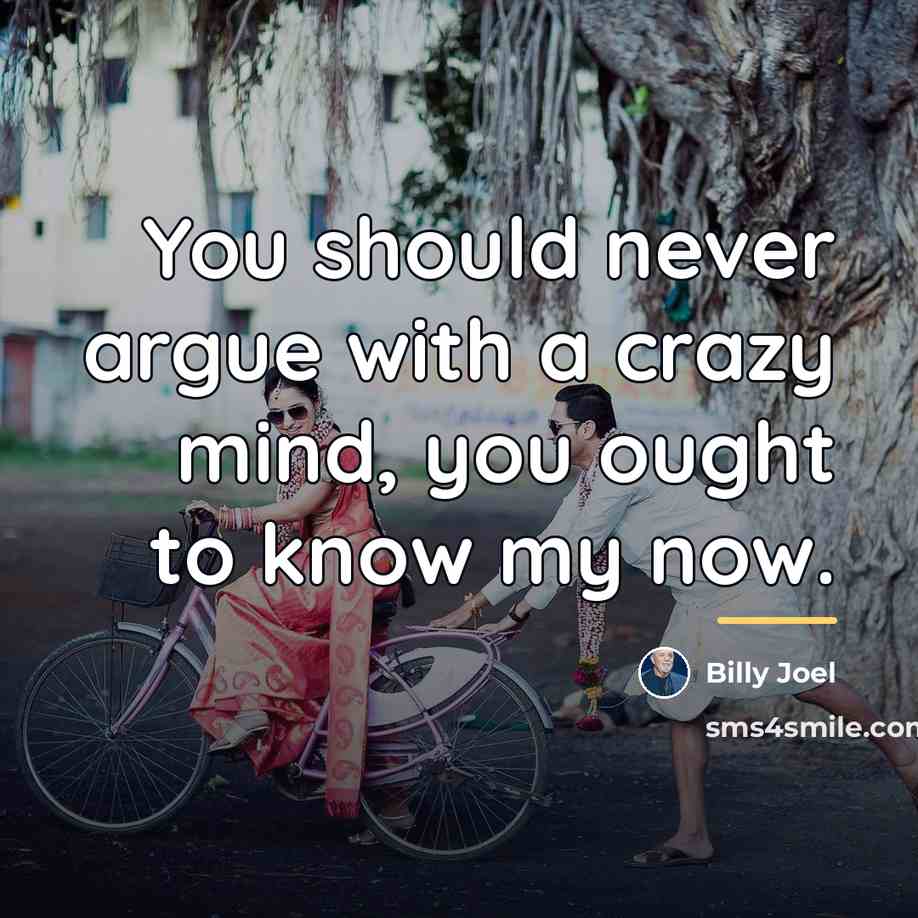 “You should never argue with a crazy mind, you ought…” quote by Billy Joel
