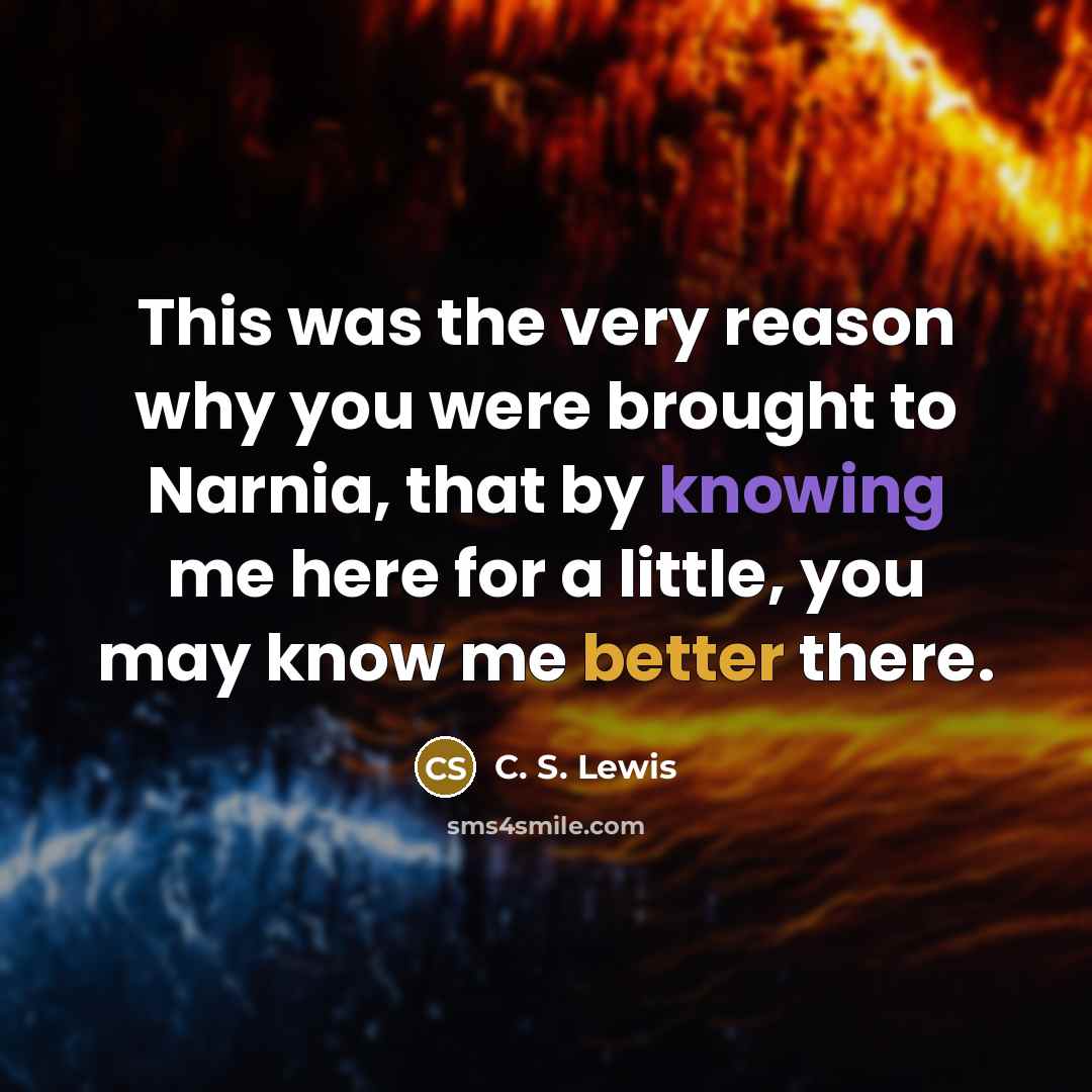 “This was the very reason why you were brought to Narnia, that by knowing me here for a little, you may know me better there.” quote by C. S. Lewis