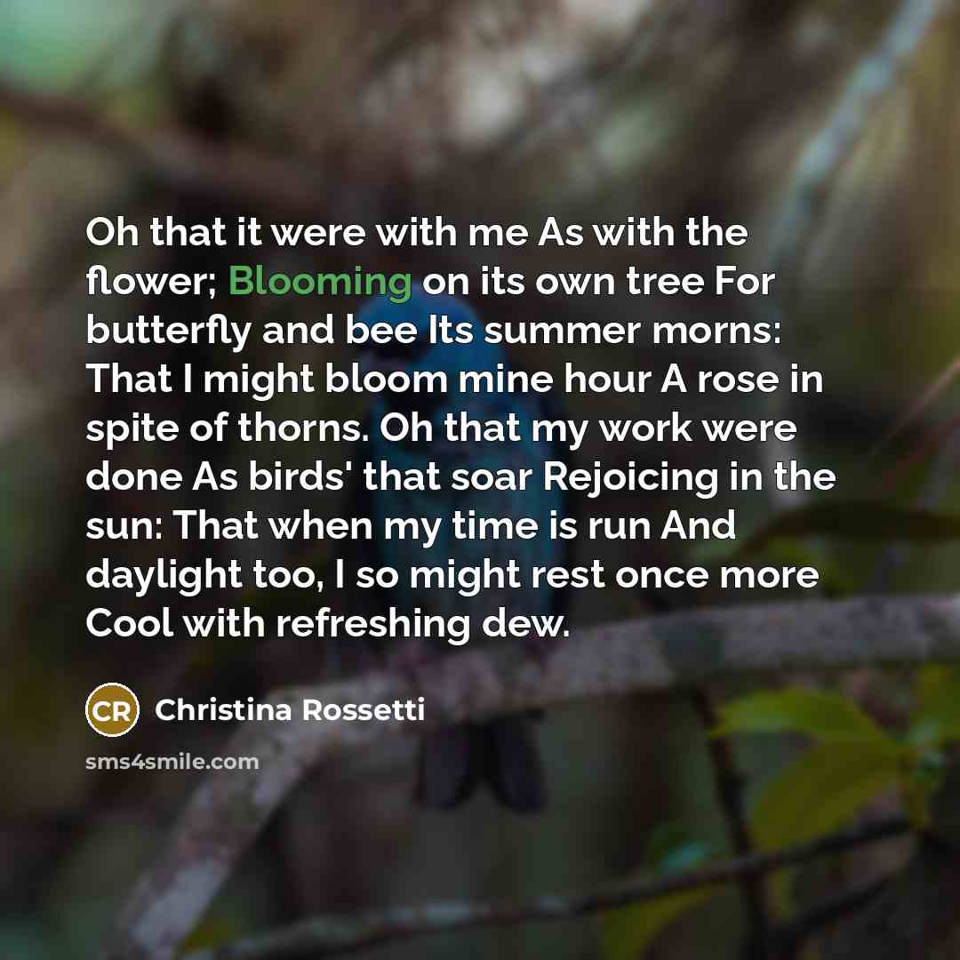 “Oh that it were with me As with the flower;…” quote by Christina Rossetti