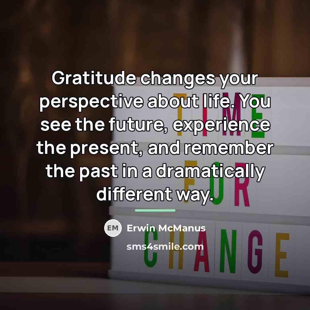“Gratitude changes your perspective about life. You see the future,…” quote by Erwin McManus
