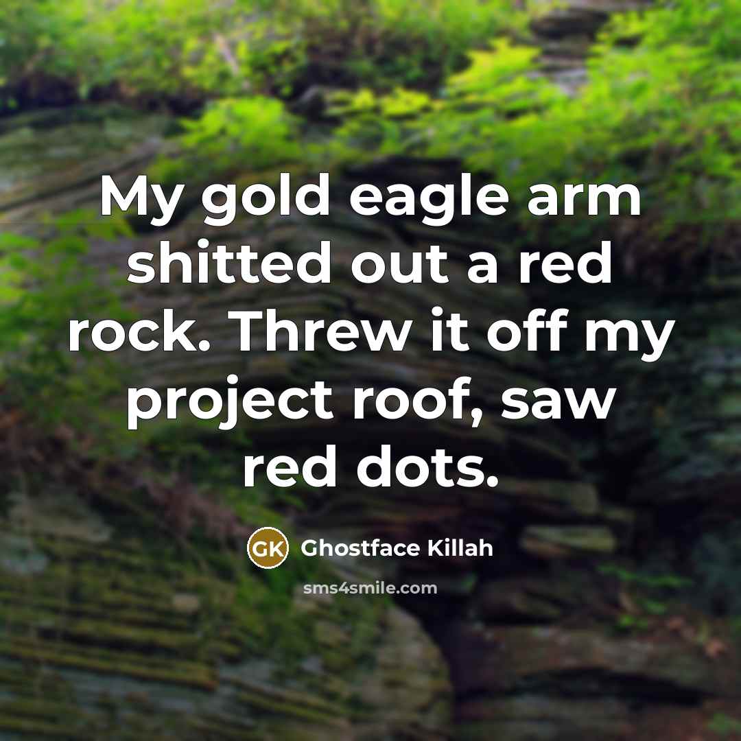 “My gold eagle arm shitted out a red rock. Threw…” quote by Ghostface Killah