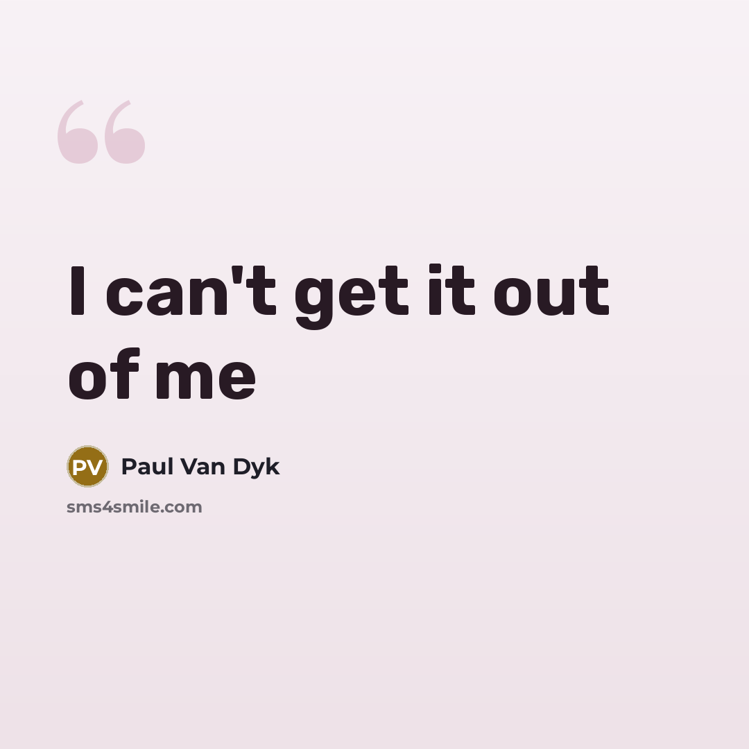 “I can't get it out of me…” quote by Paul Van Dyk