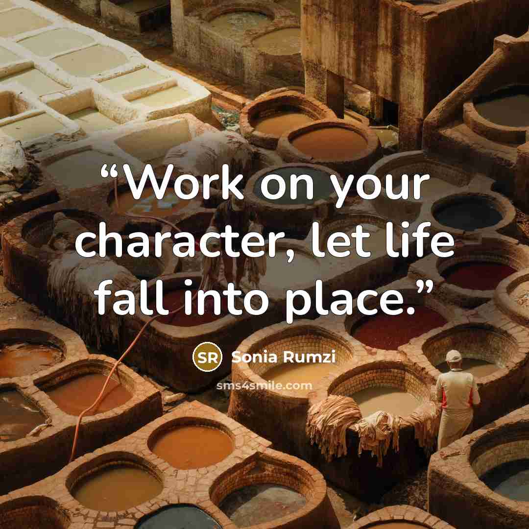 “Work on your character, let life fall into place.” quote by Sonia Rumzi