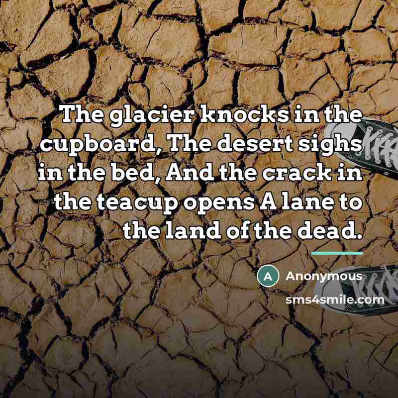 “The glacier knocks in the cupboard, The desert sighs in…” quote by Anonymous