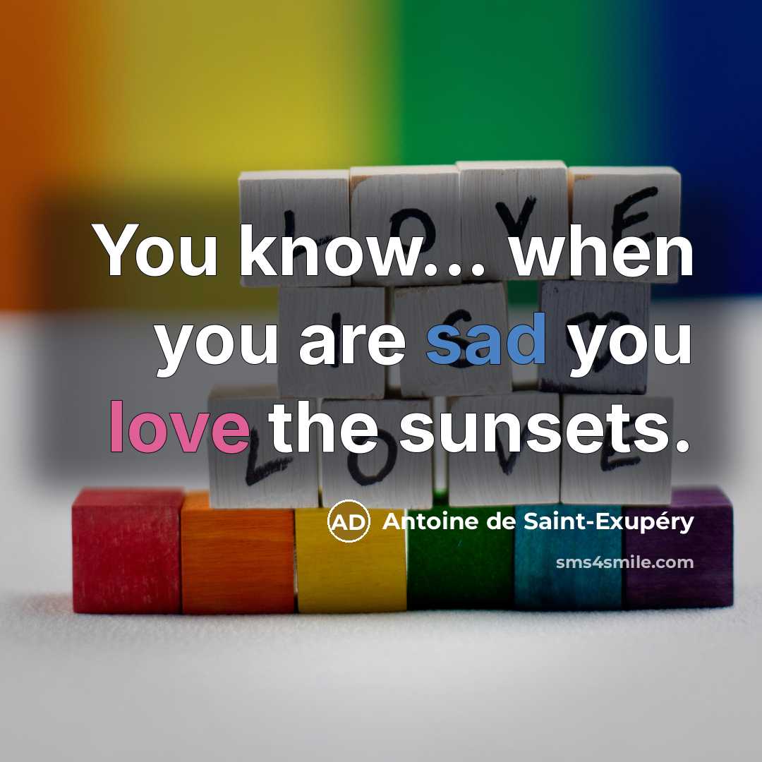 “You know... when you are sad you love the sunsets.…” quote by Antoine de Saint-Exupery