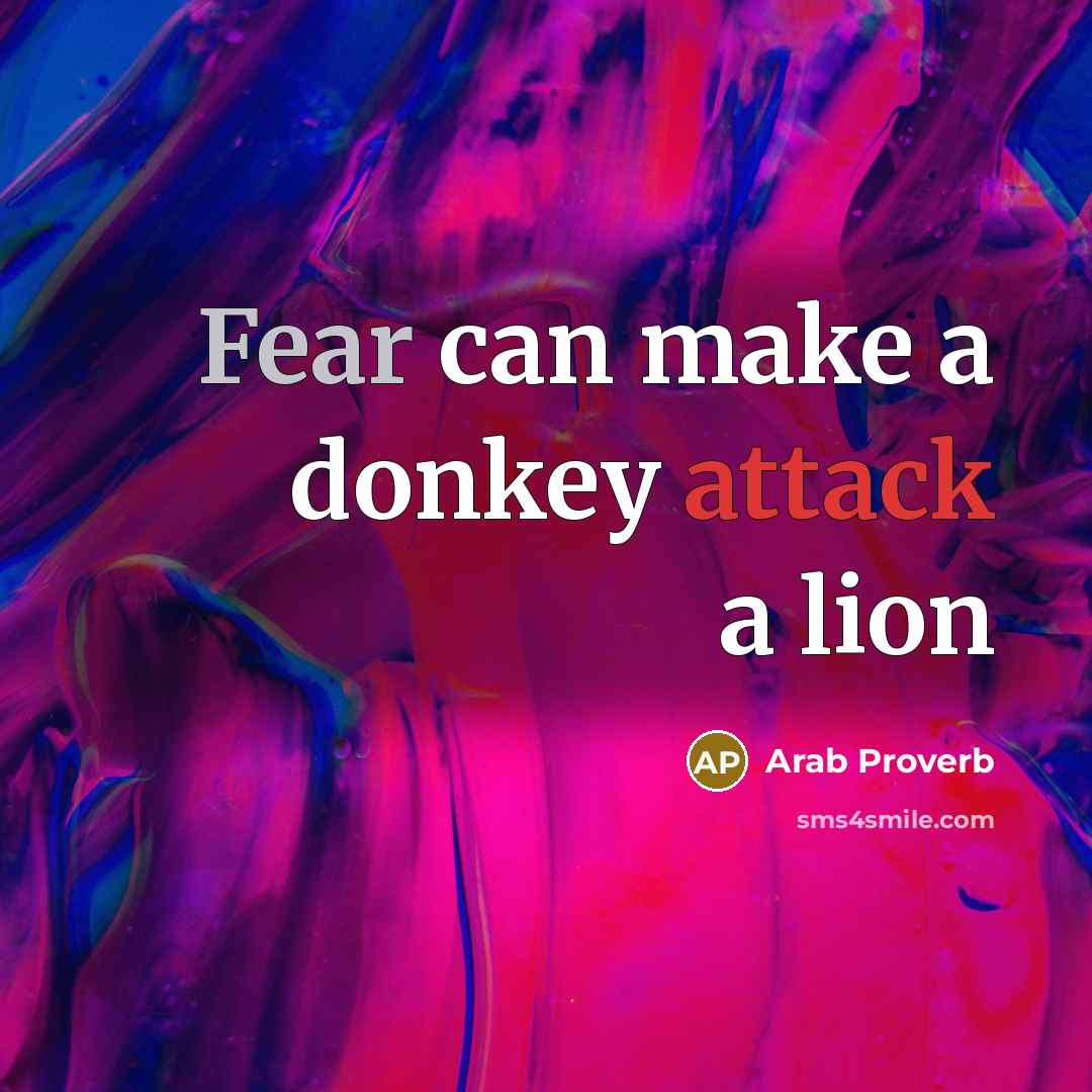 “Fear can make a donkey attack a lion” quote by Arab Proverb
