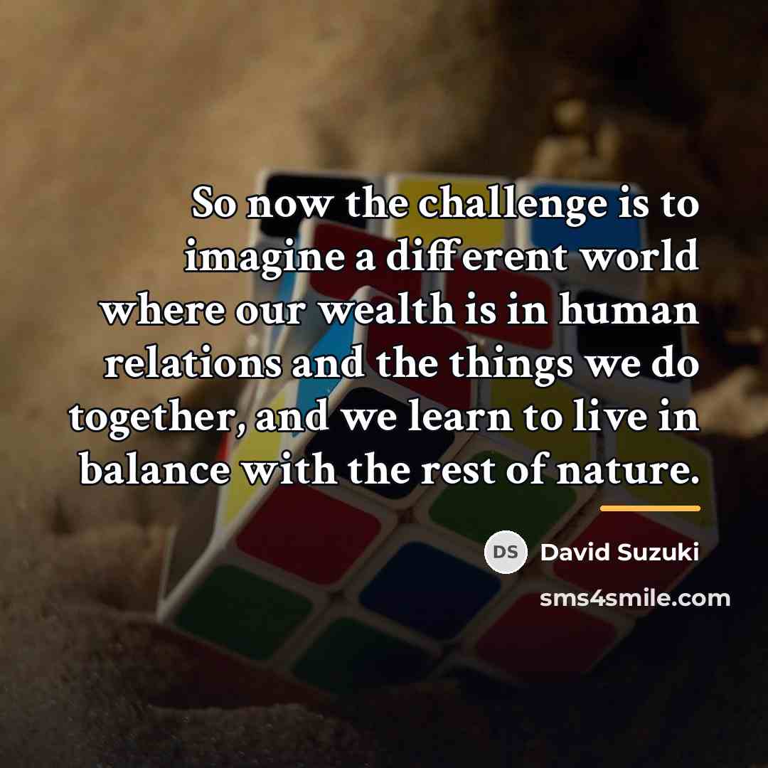 “So now the challenge is to imagine a different world…” quote by David Suzuki