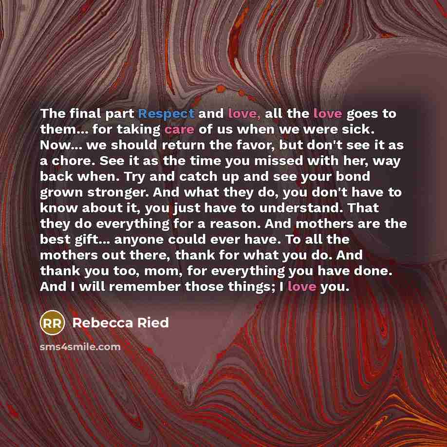 “The final part Respect and love, all the love goes…” quote by Rebecca Ried