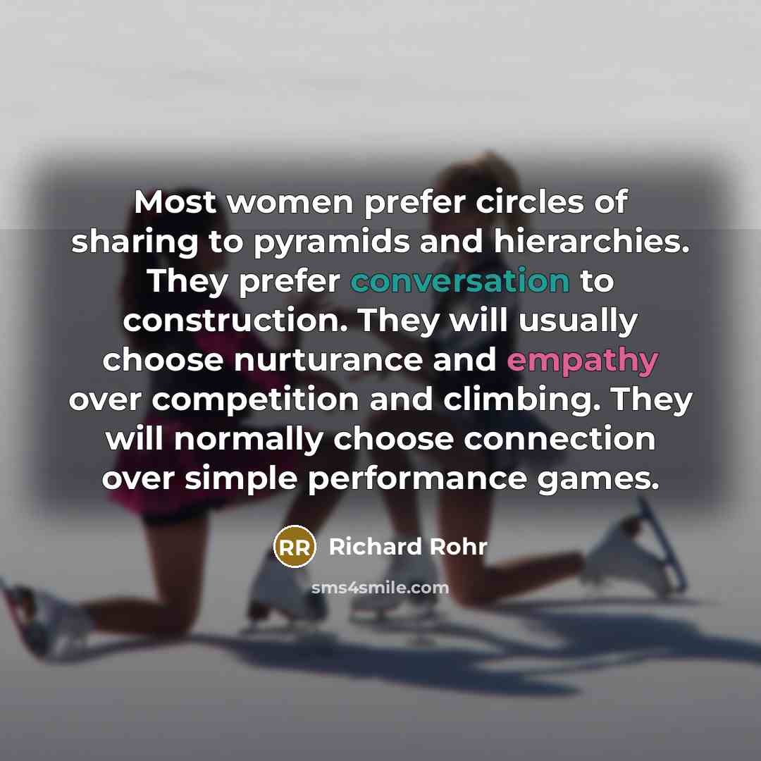 “Most women prefer circles of sharing to pyramids and hierarchies.…” quote by Richard Rohr