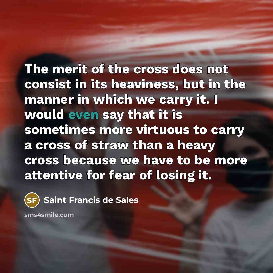 “The merit of the cross does not consist in its…” quote by Saint Francis de Sales