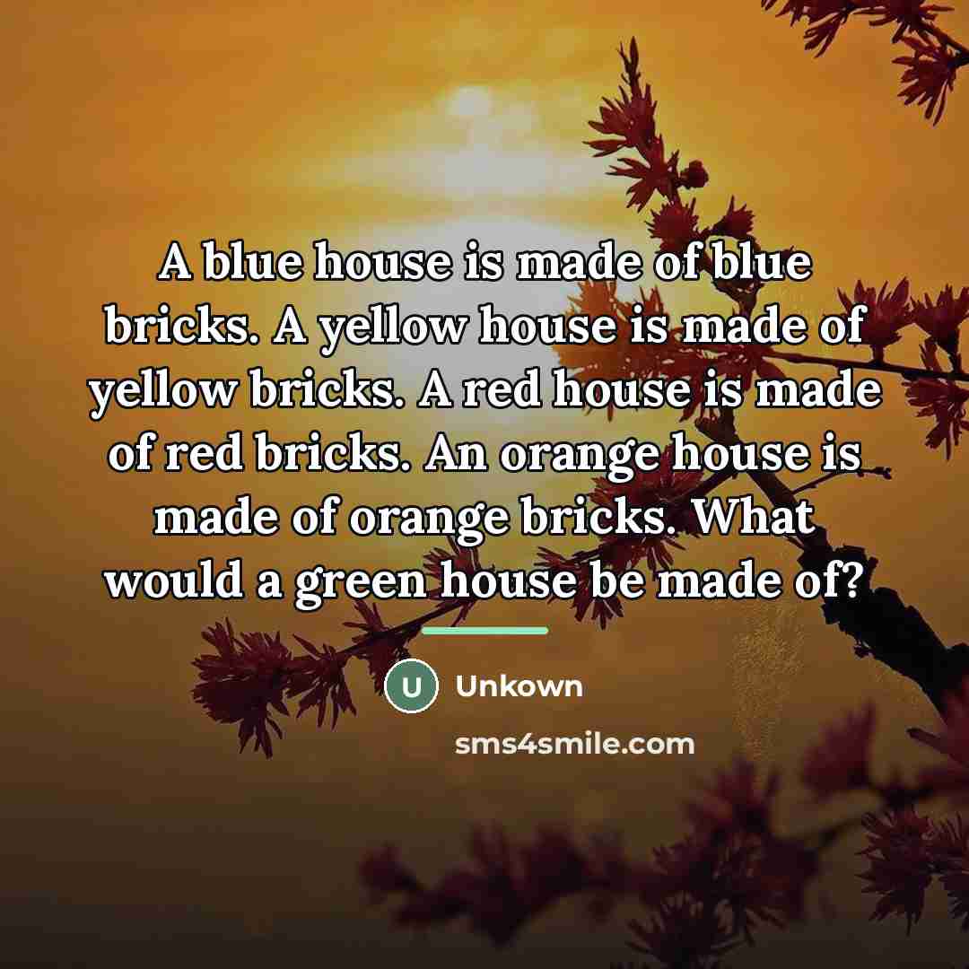 “A blue house is made of blue bricks. A yellow…” quote by Unkown