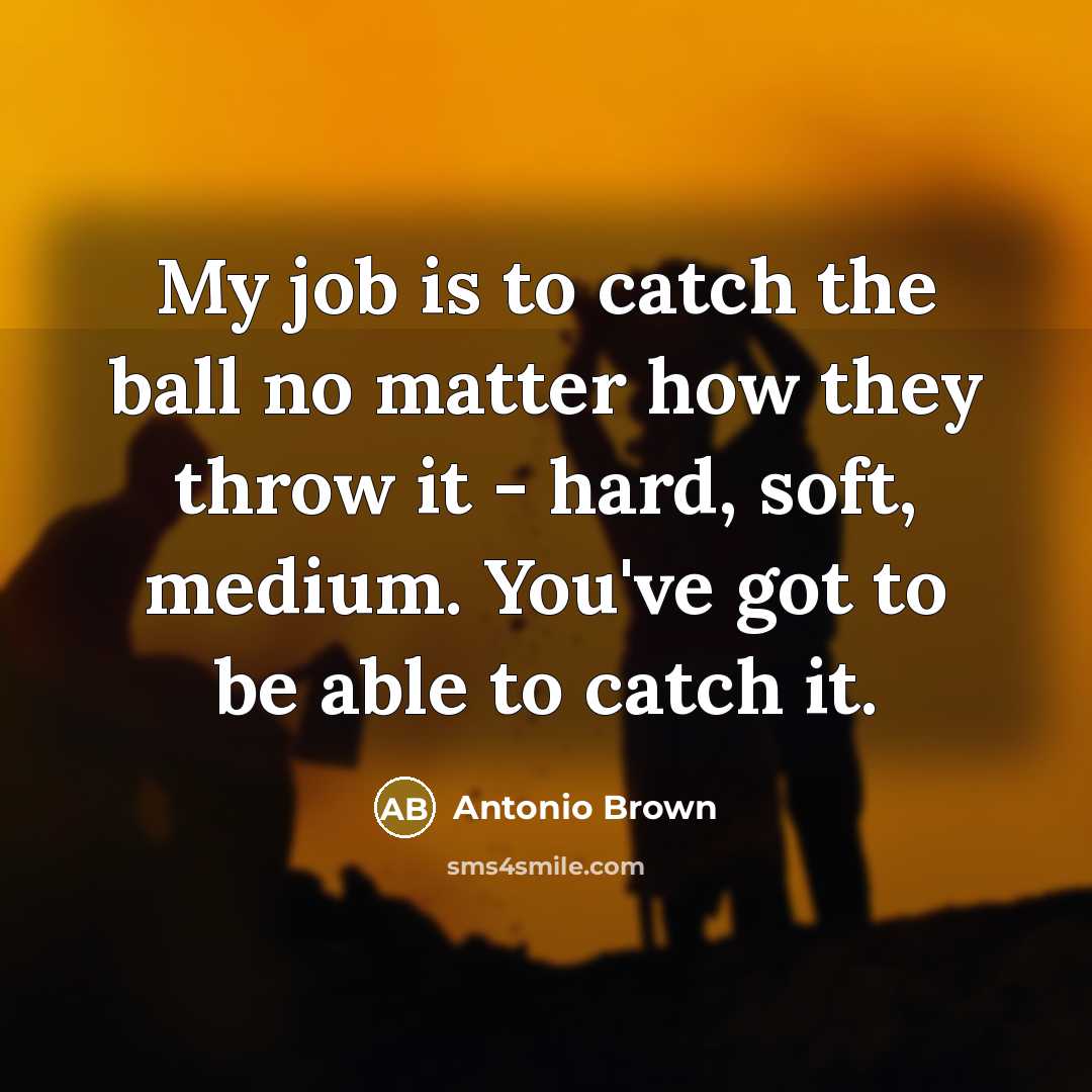 “My job is to catch the ball no matter how they throw it - hard, soft, medium. You've got to be able to catch it.” quote by Antonio Brown