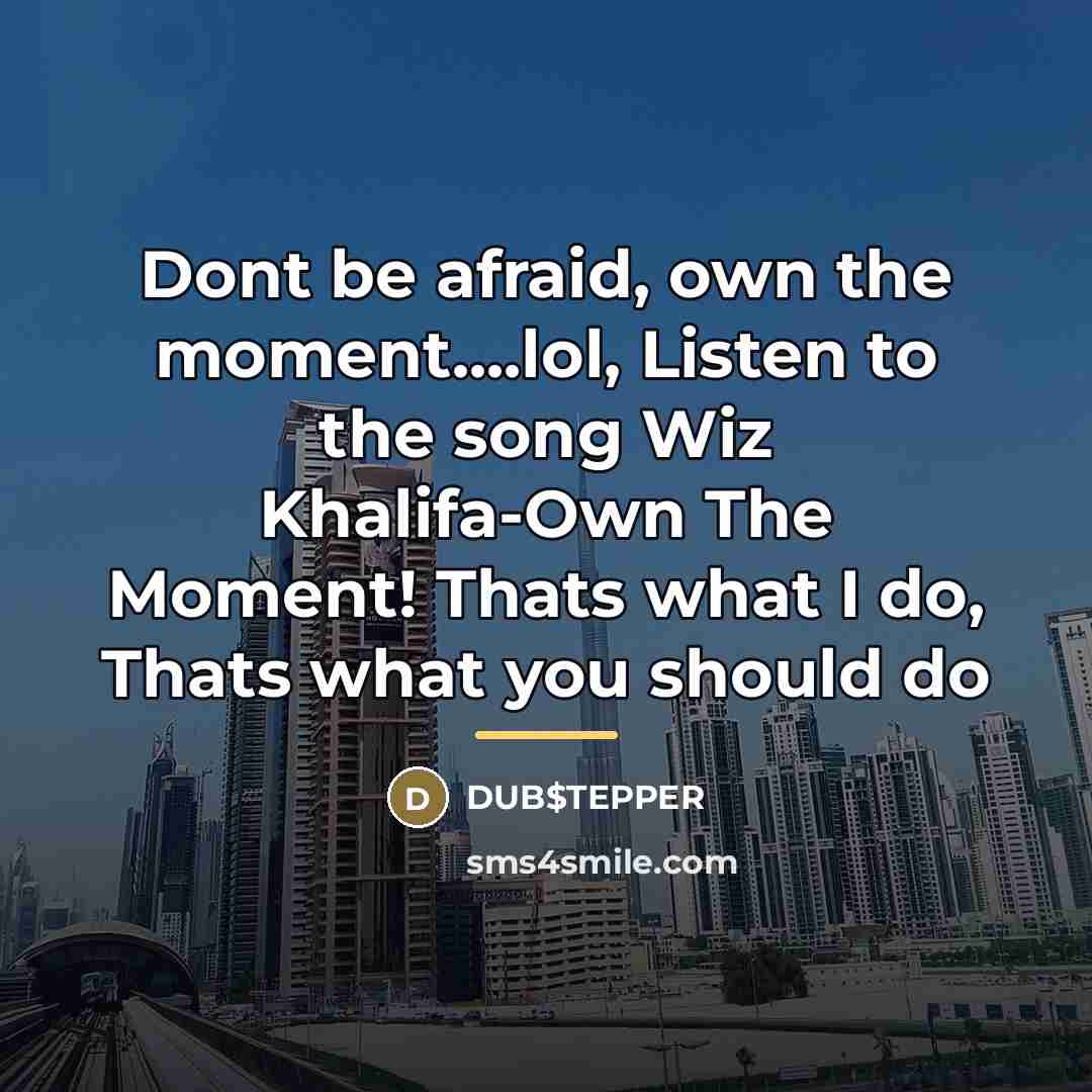 “Dont be afraid, own the moment....lol, Listen to the song…” quote by DUB$TEPPER