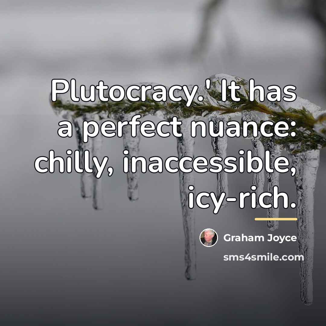 “Plutocracy.' It has a perfect nuance: chilly, inaccessible, icy-rich.…” quote by Graham Joyce