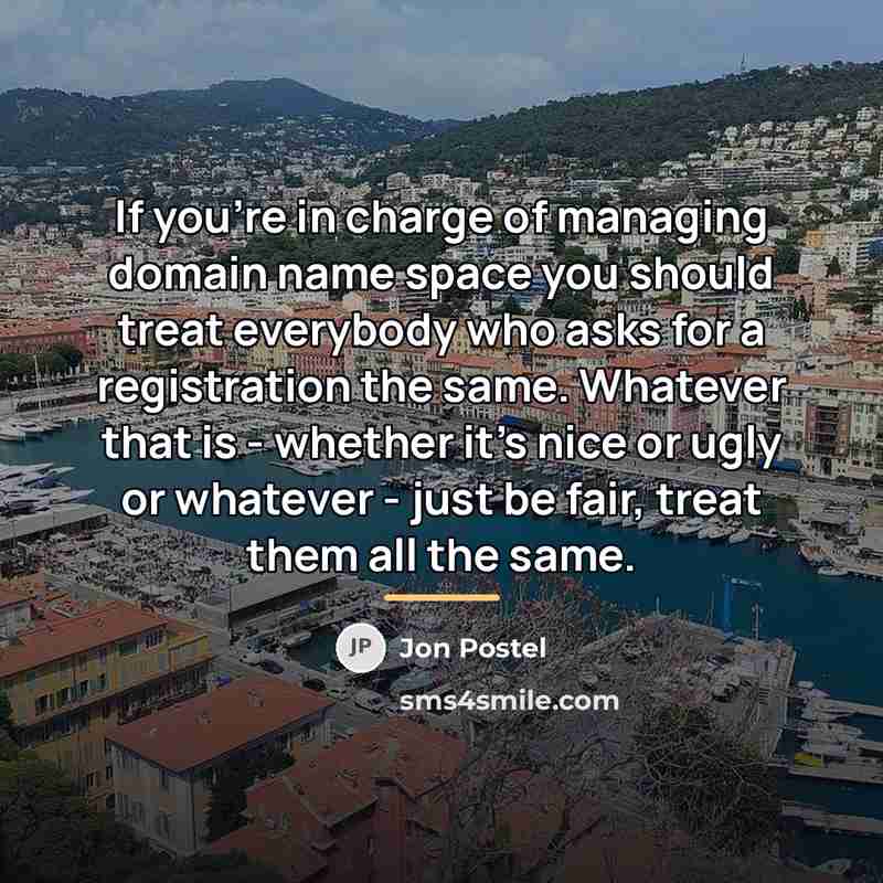 “If you're in charge of managing domain name space you…” quote by Jon Postel