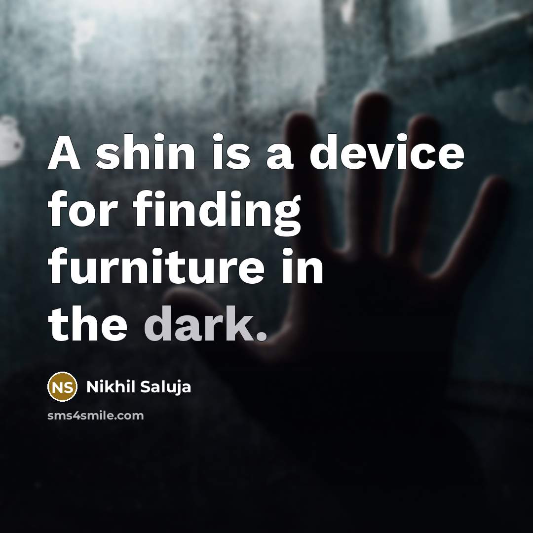 “A shin is a device for finding furniture in the dark.” quote by Nikhil Saluja