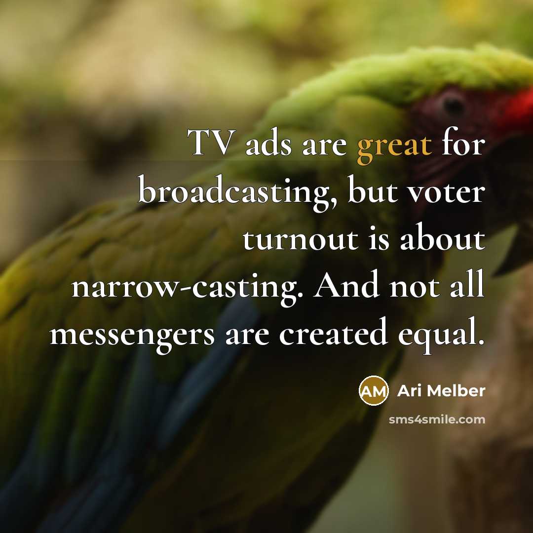“TV ads are great for broadcasting, but voter turnout is…” quote by Ari Melber