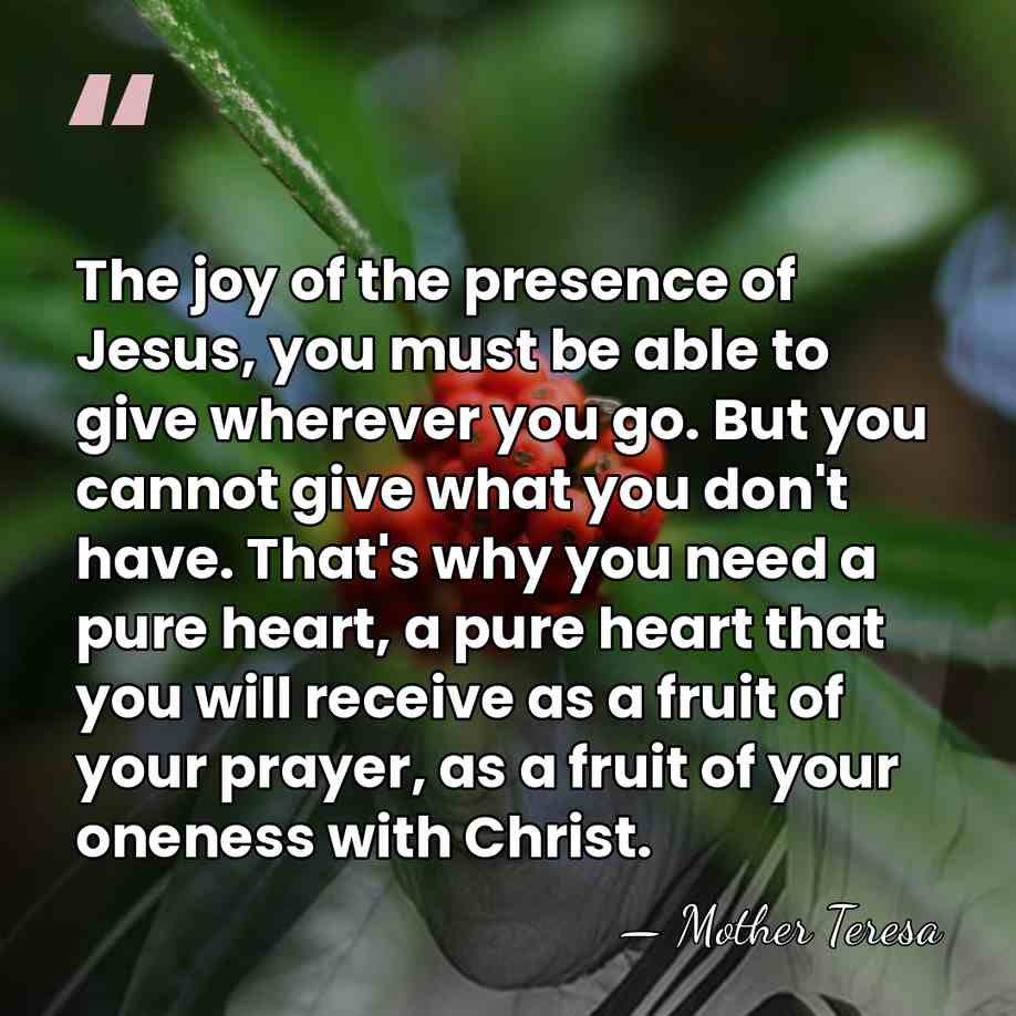The joy of the presence of Jesus, you must be able to&hellip; - Mother Teresa