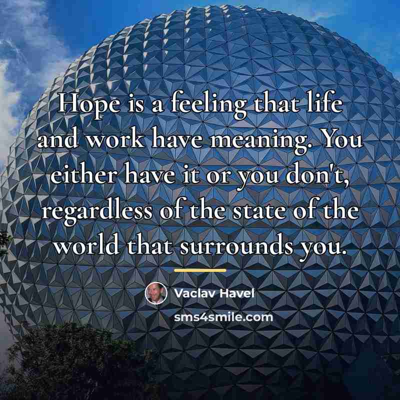 “Hope is a feeling that life and work have meaning.…” quote by Vaclav Havel