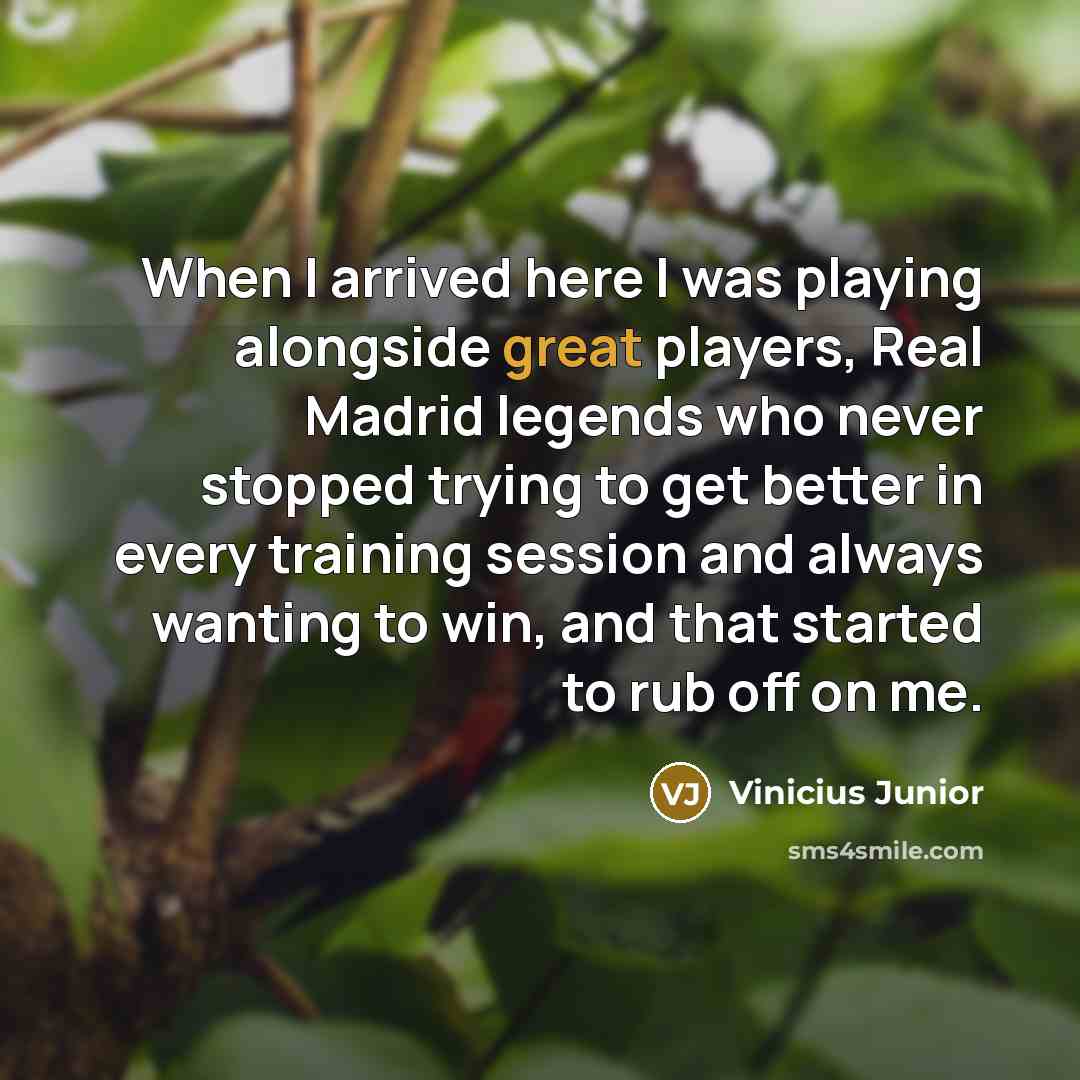 “When I arrived here I was playing alongside great players,…” quote by Vinicius Junior