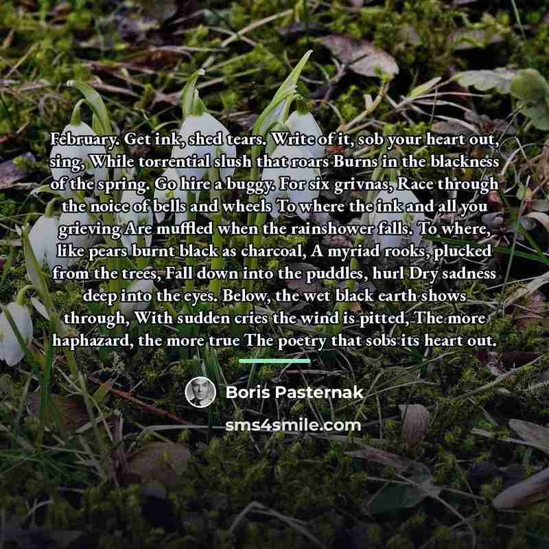 “February. Get ink, shed tears. Write of it, sob your…” quote by Boris Pasternak